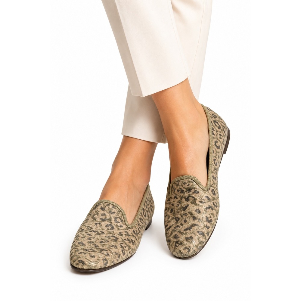 Stubbs & Wootton‎ Loafers Womens 9.5 Beige Leather Velvet Cheetah Slippers